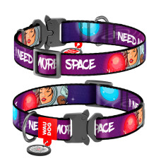 Нашийник для собак нейлоновий WAUDOG Nylon з QR-паспортом, малюнок "Більше космосу", металева пряжка-фастекс, M, Ш 20 мм, Д 24-40 см
