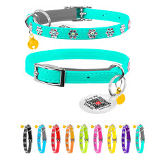 Нашийник WAUDOG Glamour з резинкою, клейовими стразами "Квітка" для котів (ширина 9мм, довжина 22-30см) ментоловий