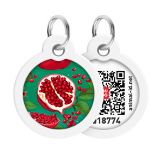 Адресник для собак і котів металевий WAUDOG Smart ID з QR паспортом, малюнок "Гранати", коло, Д 30 мм