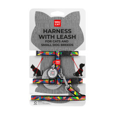 Шлея з повідцем WAUDOG Nylon з QR паспортом, малюнок "Вітраж", пластиковий фастекс, Ш 10 мм, В 25-40 см, С 20-30 см