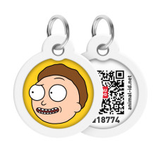 Адресник для собак і котів металевий WAUDOG Smart ID з QR паспортом, малюнок "Рік та Морті 2", коло, Д 30 мм