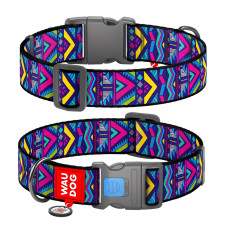 Нашийник для собак нейлоновий WAUDOG Nylon з QR паспортом, малюнок "Інді", пластиковий фастекс, XXL, Ш 35 мм, Дов 46-70 см