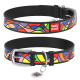Нашийник для собак шкіряний WAUDOG Design з QR паспортом, малюнок "Вітраж", Ш 12 мм, Дов 21-29 см чорний