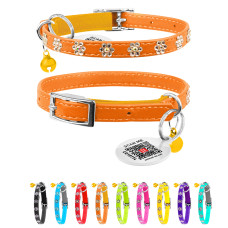 Нашийник WAUDOG Glamour з резинкою, клейовими стразами "Квітка" для котів (ширина 9мм, довжина 22-30см) помаранчевий