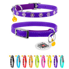 Нашийник WAUDOG Glamour з резинкою, клейовими стразами "Квітка" для котів (ширина 9мм, довжина 22-30см) фіолетовий