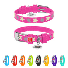 Нашийник для собак шкіряний WAUDOG Glamour з QR паспортом, візерунок "Зірочка", світлонакопичувальний/світловідбивний, S, Ш 15 мм, Дов 27-36 см рожевий