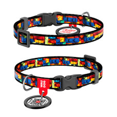 Нашийник для котів та дрібних порід собак нейлоновий WAUDOG Nylon з QR паспортом, малюнок "Блоки", пластиковий фастекс, XS, Ш 10 мм, Дов 20-30 см