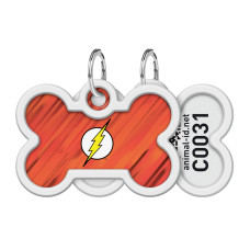 Адресник для собак і котів металевий WAUDOG Smart ID з QR паспортом, малюнок "Флеш лого", кістка, Д 40 мм, Ш 28 мм