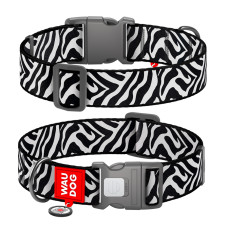 Нашийник для собак нейлоновий WAUDOG Nylon з QR адресником, малюнок "Зебра", пластиковий фастекс, XL, Ш 25 мм, Дов 37-58 см