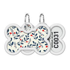 Адресник для собак і котів металевий WAUDOG Smart ID з QR паспортом, малюнок "Рослини", кістка, Д 40 мм, Ш 28 мм