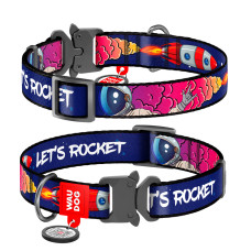 Нашийник для собак нейлоновий WAUDOG Nylon з QR-паспортом, малюнок "Космос. Ракета", металева пряжка-фастекс, XL, Ш 25 мм, Д 35-58 см