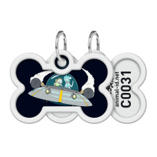 Адресник для собак і котів металевий WAUDOG Smart ID з QR паспортом, малюнок "Рік та Морті 1", кістка, Д 40 мм, Ш 28 мм