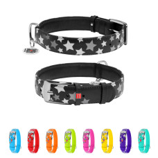 Нашийник для собак шкіряний WAUDOG Glamour з QR паспортом, візерунок "Зірочка", світлонакопичувальний/світловідбивний, XL, Ш 35 мм, Дов 46-60 см чорний
