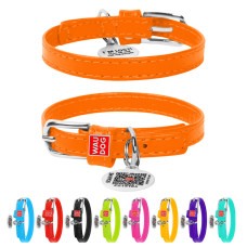 Нашийник для собак шкіряний WAUDOG Glamour з QR паспортом, без прикрас, XXS, Ш 9 мм, Дов 19-25 см помаранчевий