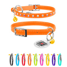 Нашийник WAUDOG Glamour з резинкою, клейовими стразами, для котів (ширина 9мм, довжина 22-30см) помаранчевий