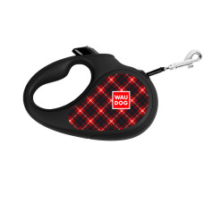 Повідець-рулетка для собак WAUDOG R-leash, малюнок "Шотландка", S, до 15 кг, 5 м, світловідбиваюча стрічка чорний