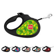 Повідець-рулетка для собак WAUDOG R-leash, малюнок "Авокадо", XS, до 12 кг, 3 м, світловідбиваюча стрічка чорний