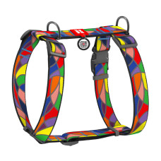 Шлея для собак анатомічна H-подібна WAUDOG Nylon з QR-паспортом, малюнок "Вітраж", пластиковий фастекс, XL, Ш 35 мм, А 55-95 см, В 70-110 см