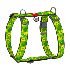 Шлея для собак анатомічна H-подібна WAUDOG Nylon з QR-паспортом, малюнок "Авокадо", пластиковий фастекс, XL, Ш 35 мм, А 55-95 см, В 70-110 см