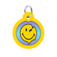 Адресник для собак і котів металевий WAUDOG Smart ID з QR паспортом, малюнок "Смайли на блакитному", коло, Д 30 мм