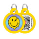 Адресник для собак і котів металевий WAUDOG Smart ID з QR паспортом, малюнок "Смайли на блакитному", коло, Д 30 мм