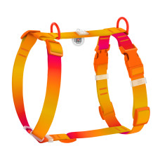 Шлея для собак анатомічна H-подібна WAUDOG Nylon Recycled з QR-паспортом, градієнт, пластиковий фастекс, S, Ш 15 мм, A 30-45 см, B 35-45 см, помаранчевий