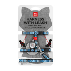 Шлея з повідцем WAUDOG Nylon з QR паспортом, малюнок "Етно синій", пластиковий фастекс, Ш 10 мм, В 25-40 см, С 20-30 см