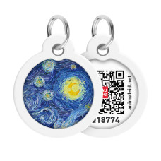 Адресник для собак і котів металевий WAUDOG Smart ID з QR паспортом, малюнок "Водяні лілії", коло, Д 30 мм