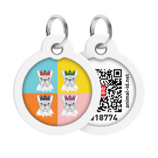 Адресник для собак і котів металевий WAUDOG Smart ID з QR паспортом, малюнок "Французький бульдог", коло, Д 30 мм