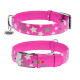 Нашийник для собак шкіряний WAUDOG Glamour з QR паспортом, візерунок "Зірочка", світлонакопичувальний/світловідбивний, XL, Ш 35 мм, Дов 46-60 см рожевий