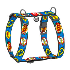 Шлея для собак анатомічна H-подібна WAUDOG Nylon з QR-паспортом, малюнок "ВАУ", пластиковий фастекс, XL, Ш 35 мм, А 55-95 см, В 70-110 см