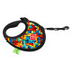 Повідець-рулетка для собак WAUDOG R-leash з контейнером для пакетів, малюнок "Блоки", світловідбивна стрічка, M, до 20 кг, 5 м