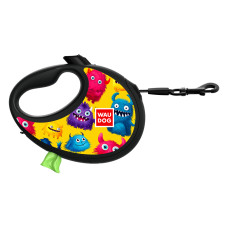 Повідець-рулетка для собак WAUDOG R-leash з контейнером для пакетів, малюнок "Мохнаті монстри", світловідбивна стрічка, S, до 12 кг, 3 м