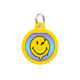 Адресник для собак і котів металевий WAUDOG Smart ID з QR паспортом, малюнок "Смайли на блакитному", коло, Д 25 мм