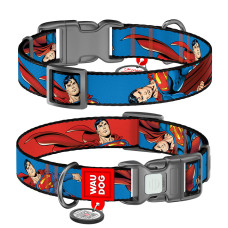 Нашийник для собак нейлоновий WAUDOG Nylon з QR паспортом, малюнок "Сила Супермена", пластиковий фастекс, S, Ш 15 мм, Дов 25-35 см