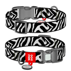 Нашийник для собак нейлоновий WAUDOG Nylon з QR адресником, малюнок "Зебра", пластиковий фастекс, M, Ш 20 мм, Дл 28-40 см