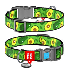 Нашийник для собак нейлоновий WAUDOG Nylon з QR паспортом, малюнок "Авокадо", пластиковий фастекс, Ш 25 мм, Дов 37-58 см