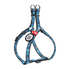 Шлея для собак WAUDOG Nylon з QR паспортом, малюнок "Етно синій", пластиковий фастекс, Ш 10 мм, Дов 28-40 см