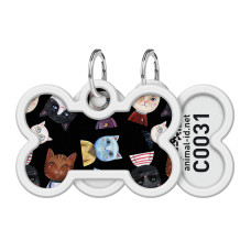 Адресник для собак і котів металевий WAUDOG Smart ID з QR паспортом, малюнок "Коти", кістка, Д 40 мм, Ш 28 мм