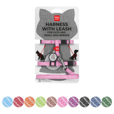 Шлея з повідцем WAUDOG Re-cotton з QR паспортом, з відновленої бавовни, світловідбиваюча, пластиковий фастекс, XS, Ш 10 мм, Д 122 см, В 25-40 см, С 20-30 см рожевий