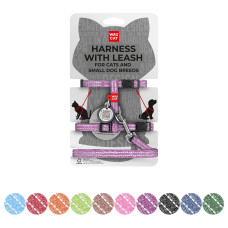 Шлея з повідцем WAUDOG Re-cotton з QR паспортом, з відновленої бавовни, світловідбиваюча, пластиковий фастекс, XS, Ш 10 мм, Д 122 см, В 25-40 см, С 20-30 см фіолетовий