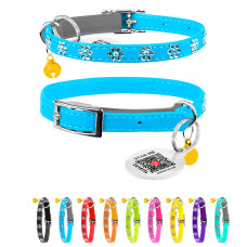 Нашийник WAUDOG Glamour з резинкою, клейовими стразами "Квітка" для котів (ширина 9мм, довжина 22-30см) блакитний