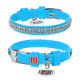 Нашийник для собак шкіряний WAUDOG Glamour з QR паспортом, з прикрасою "Полотно стрази", XXS, Ш 9 мм, Дов 18-21 см блакитний