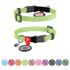 Нашийник для котів з відновленої бавовни WAUDOG Re-cotton з QR паспортом, світловідбиваючий, пластиковий фастекс, XS, Ш 10 мм, Дов 20-30 см, салатовий
