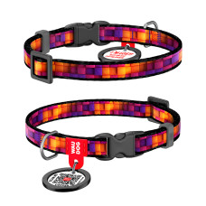 Нашийник для котів та дрібних порід собак нейлоновий WAUDOG Nylon з QR паспортом, малюнок "Куби 3Д", пластиковий фастекс, XS, Ш 10 мм, Дов 20-30 см