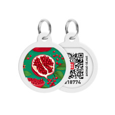 Адресник для собак і котів металевий WAUDOG Smart ID з QR паспортом, малюнок "Гранати", коло, Д 25 мм