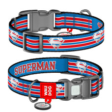 Нашийник для собак нейлоновий WAUDOG Nylon з QR паспортом, світловідбивний, малюнок "Супермен Ретро", пластиковий фастекс, XL, Ш 25 мм, Дов 37-58 см