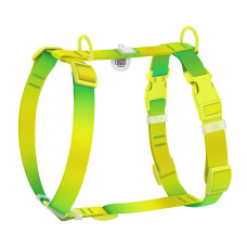 Шлея для собак анатомічна H-подібна WAUDOG Nylon Recycled з QR-паспортом, градієнт, пластиковий фастекс, L, Ш 25 мм, А 51-85 см, В 60-85 см, салатовий