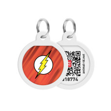Адресник для собак і котів металевий WAUDOG Smart ID з QR паспортом, малюнок "Флеш лого", коло, Д 25 мм